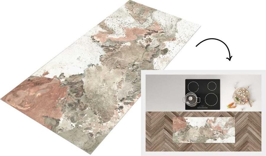 KitchenYeah Keukenloper Loper keuken Graniet Keien Wit 120x50 cm Keukenloper vinyl