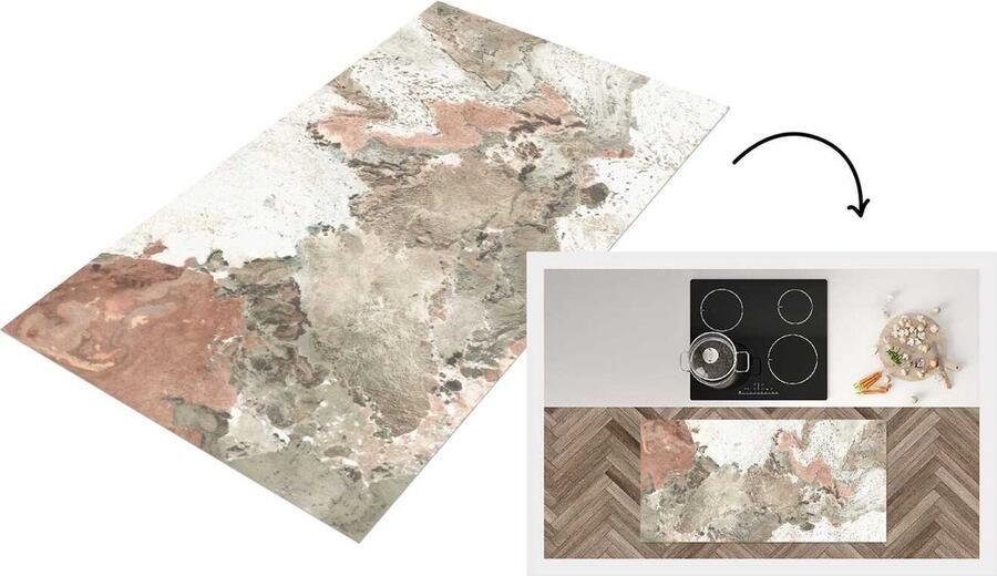 KitchenYeah Keukenloper Loper keuken Graniet Keien Wit 120x60 cm Keukenloper vinyl