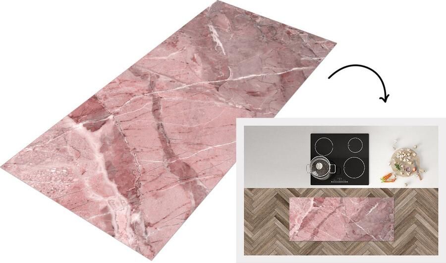 KitchenYeah Keukenloper Loper keuken Graniet Keien Wit Roze 120x50 cm Keukenloper vinyl