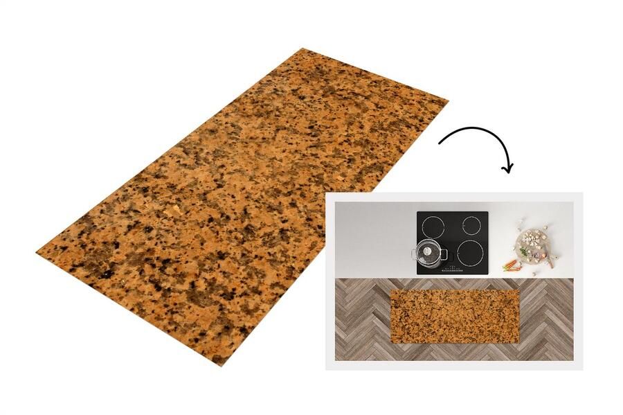 KitchenYeah Keukenloper Loper keuken Graniet Kristal Oranje Zwart 120x50 cm Keukenloper vinyl