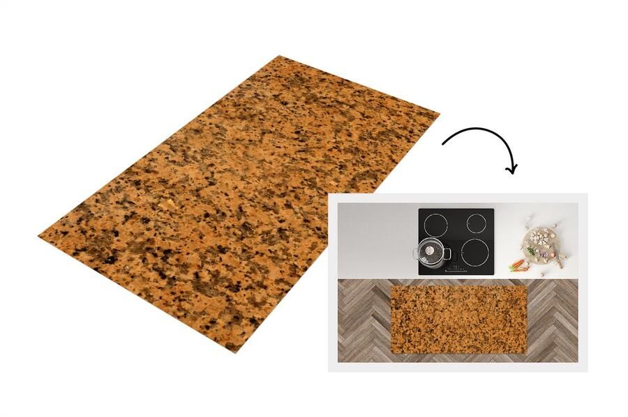 KitchenYeah Keukenloper Loper keuken Graniet Kristal Oranje Zwart 120x60 cm Keukenloper vinyl