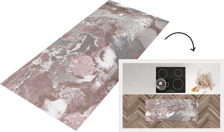 KitchenYeah Keukenloper Loper keuken Graniet Rood Kristal 120x50 cm Keukenloper vinyl