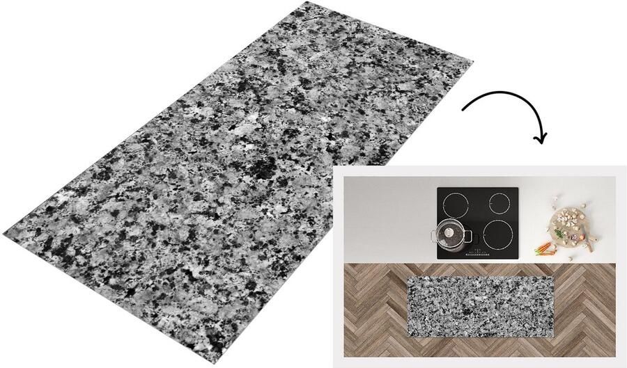 KitchenYeah Keukenloper Loper keuken Grijs Zwart Graniet Steen 120x50 cm Keukenloper vinyl