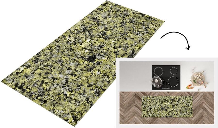 KitchenYeah Keukenloper Loper keuken Groen Keien Graniet 120x50 cm Keukenloper vinyl