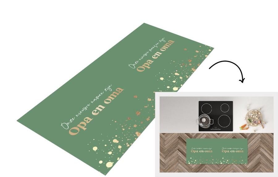 KitchenYeah Keukenloper Loper keuken Groen 'Onze nieuwe namen zijn opa en oma' Quotes Spreuken 120x50 cm Keukenloper vinyl