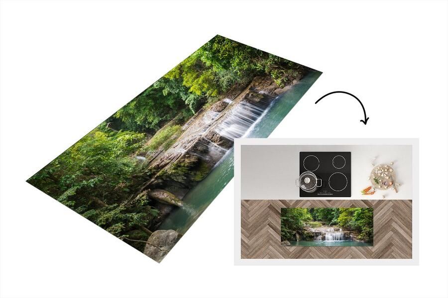 KitchenYeah Keukenloper Loper keuken Groene bomen langs de rivier boven een waterval in het Nationaal park Erawan 120x50 cm Keukenloper vinyl