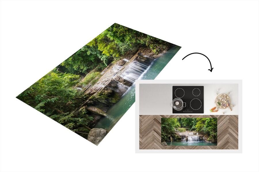 KitchenYeah Keukenloper Loper keuken Groene bomen langs de rivier boven een waterval in het Nationaal park Erawan 120x60 cm Keukenloper vinyl