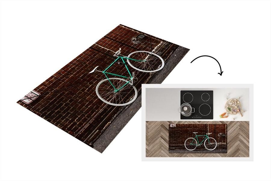 KitchenYeah Keukenloper Loper keuken Groene fiets bij het hek 120x60 cm Keukenloper vinyl