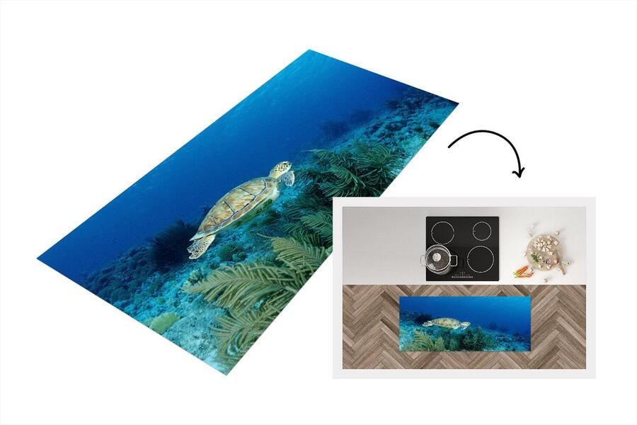 KitchenYeah Keukenloper Loper keuken Groene zeeschildpad op Bonaire 120x50 cm Keukenloper vinyl