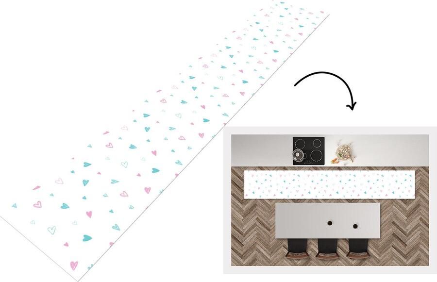 KitchenYeah Keukenloper Keukenmat Hartjes Patronen Pastel 360x60 cm Keuken vloerkleed