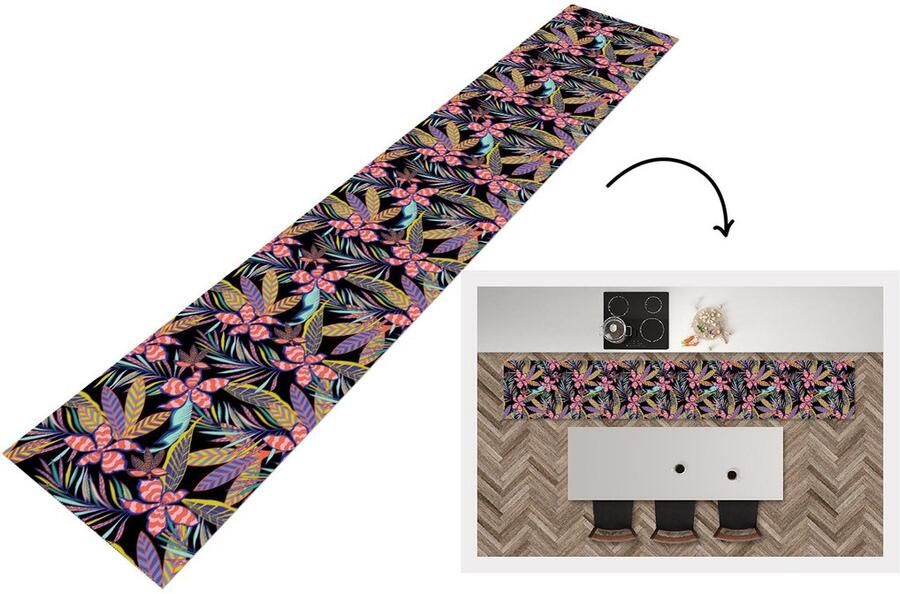 KitchenYeah Keukenloper Keukenmat Hawaii Regenboog Bloemen Bladeren Psychedelisch 360x60 cm Keuken vloerkleed