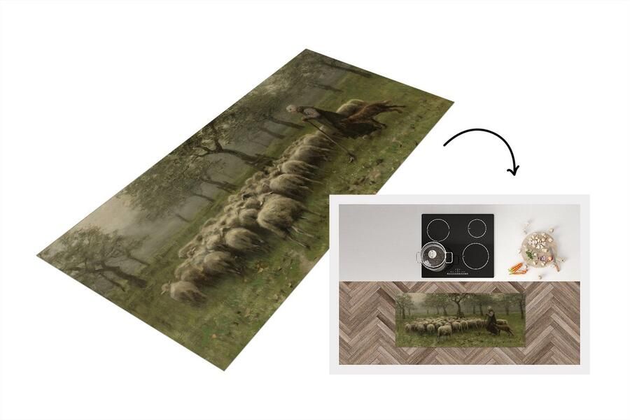 KitchenYeah Keukenloper Loper keuken Herderin met kudde schapen Schilderij van Anton Mauve 120x50 cm Keukenloper vinyl