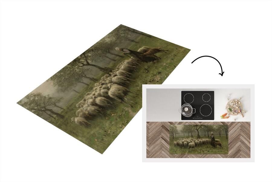 KitchenYeah Keukenloper Loper keuken Herderin met kudde schapen Schilderij van Anton Mauve 120x60 cm Keukenloper vinyl