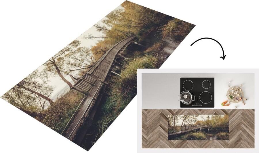 KitchenYeah Keukenloper Loper keuken Herfst Brug Bomen 120x50 cm Keukenloper vinyl