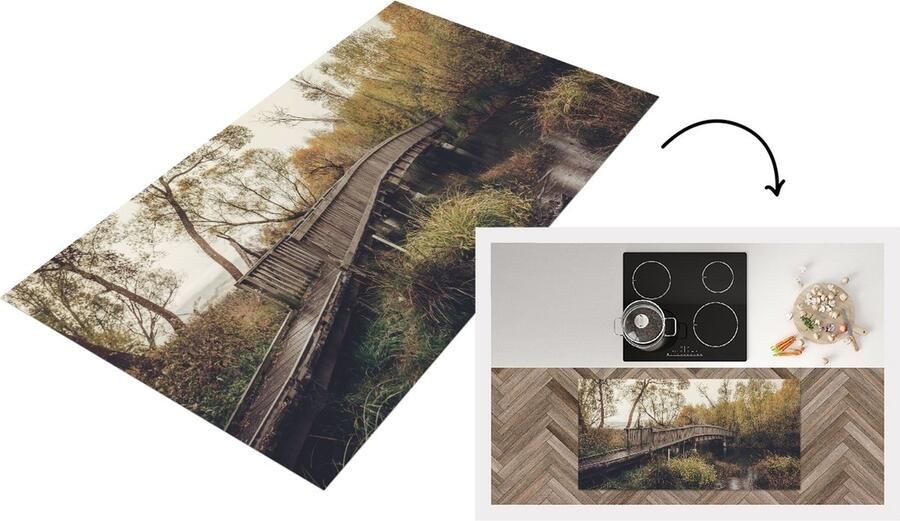 KitchenYeah Keukenloper Loper keuken Herfst Brug Bomen 120x60 cm Keukenloper vinyl