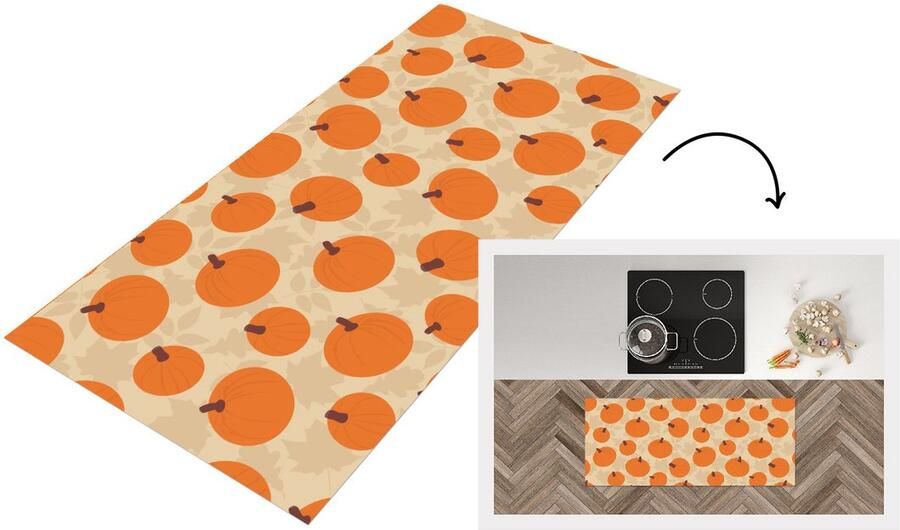 KitchenYeah Keukenloper Loper keuken Herfst Pompoen Bladeren Design 120x50 cm Keukenloper vinyl