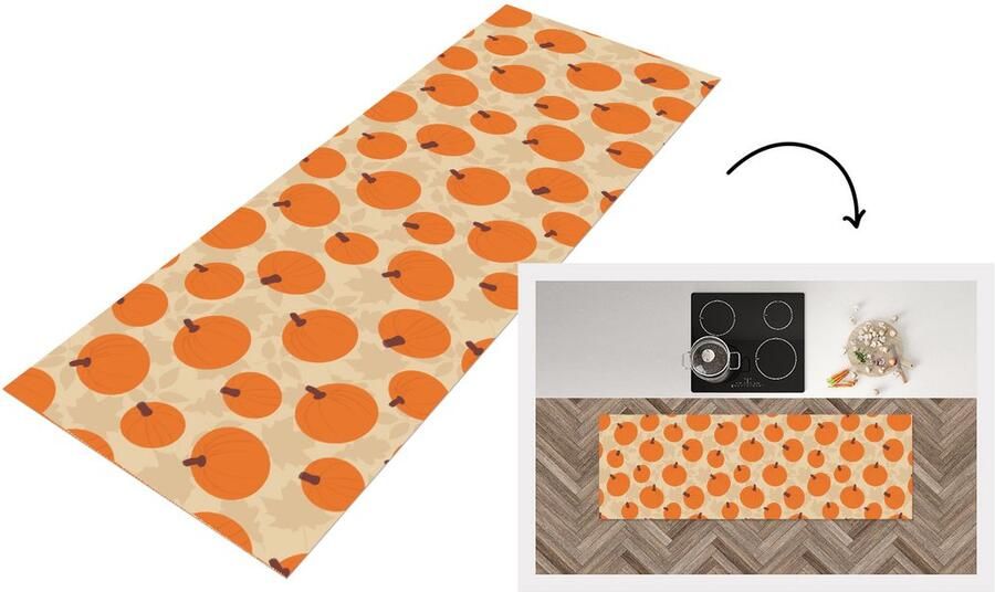 KitchenYeah Keukenloper Loper keuken Herfst Pompoen Bladeren Design 150x50 cm Keukenloper vinyl