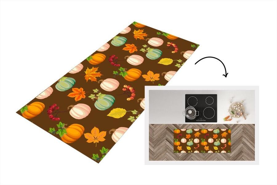 KitchenYeah Keukenloper Loper keuken Herfst Pompoenen Patronen 120x50 cm Keukenloper vinyl