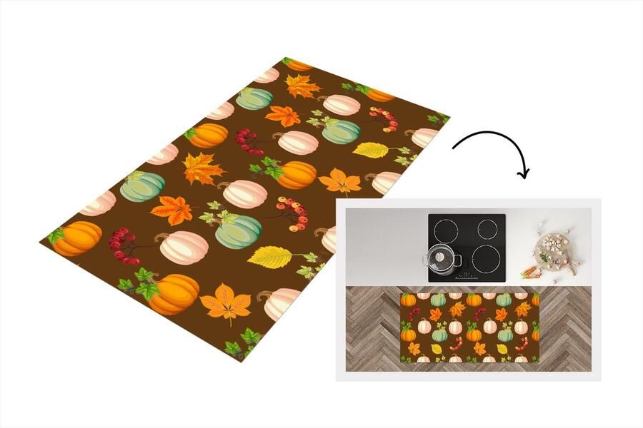 KitchenYeah Keukenloper Loper keuken Herfst Pompoenen Patronen 120x60 cm Keukenloper vinyl