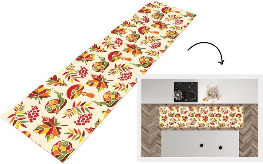 KitchenYeah Keukenloper Loper keuken Herfst Slakken Patroon 240x60 cm Keukenloper vinyl
