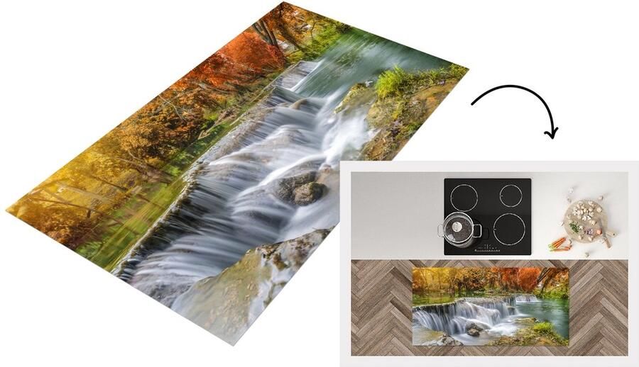 KitchenYeah Keukenloper Loper keuken Herfst Waterval Natuur Bomen 120x60 cm Keukenloper vinyl