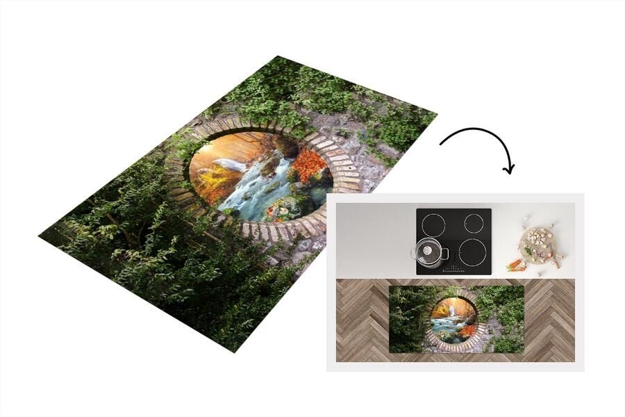 KitchenYeah Keukenloper Loper keuken Herfst Waterval Natuur Doorkijk 120x60 cm Keukenloper vinyl