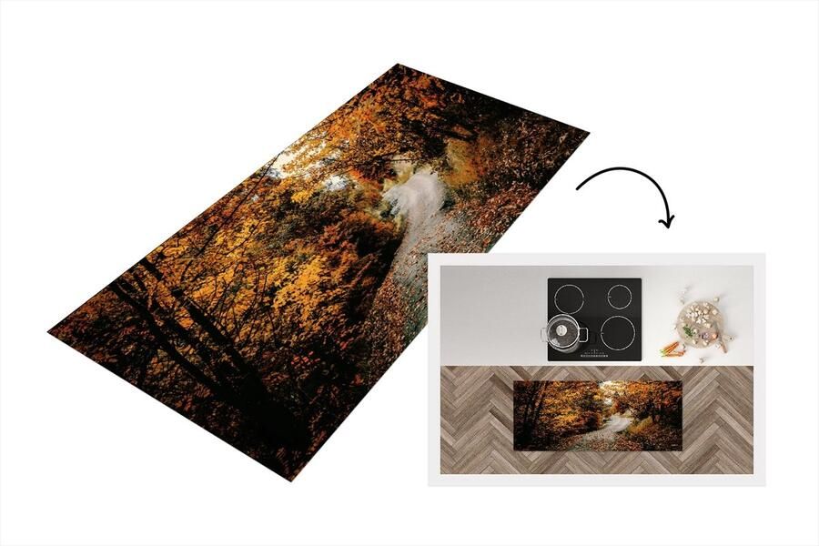 KitchenYeah Keukenloper Loper keuken Herfstbos Pad Bladeren Landelijk 120x50 cm Keukenloper vinyl