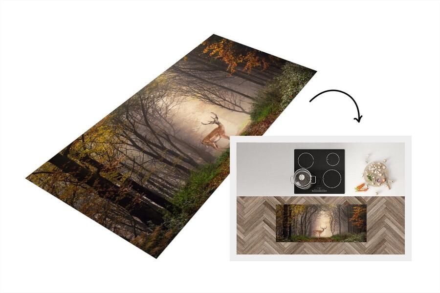 KitchenYeah Keukenloper Loper keuken Hert Boom Bos 120x50 cm Keukenloper vinyl