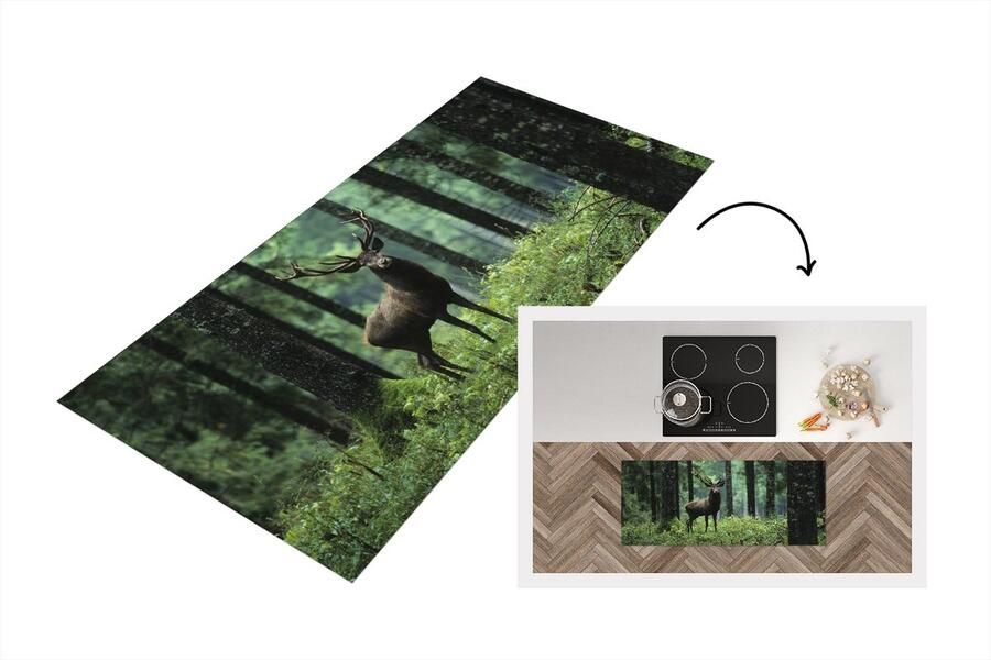 KitchenYeah Keukenloper Loper keuken Hert Bos Bomen 120x50 cm Keukenloper vinyl