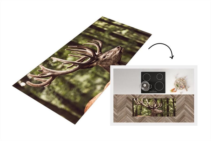 KitchenYeah Keukenloper Loper keuken Hert Gewei Bos 120x50 cm Keukenloper vinyl