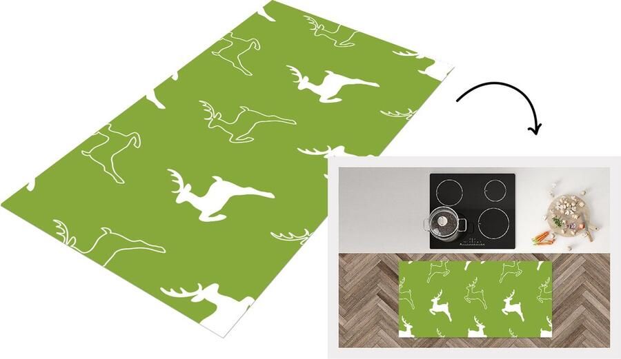 KitchenYeah Keukenloper Loper keuken Hert Groen Patronen 120x60 cm Keukenloper vinyl
