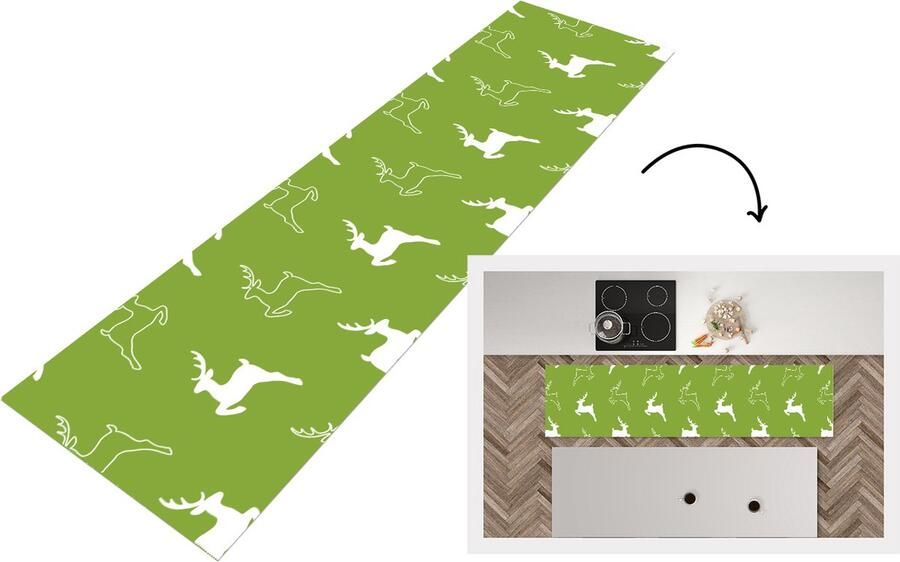 KitchenYeah Keukenloper Loper keuken Hert Groen Patronen 240x60 cm Keukenloper vinyl