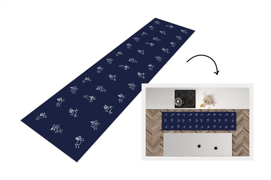 KitchenYeah Keukenloper Loper keuken Hert Patroon Illustratie 200x50 cm Keukenloper vinyl