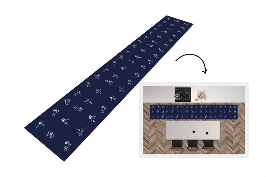 KitchenYeah Keukenloper Keukenmat Hert Patroon Illustratie 360x60 cm Keuken vloerkleed
