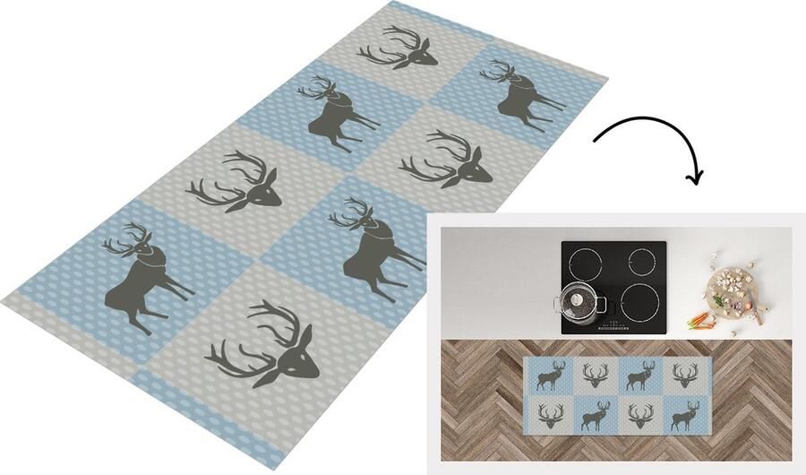 KitchenYeah Keukenloper Loper keuken Hert Stippen Blauw 120x50 cm Keukenloper vinyl