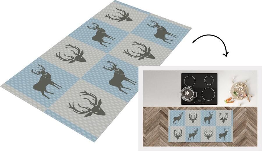 KitchenYeah Keukenloper Loper keuken Hert Stippen Blauw 120x60 cm Keukenloper vinyl