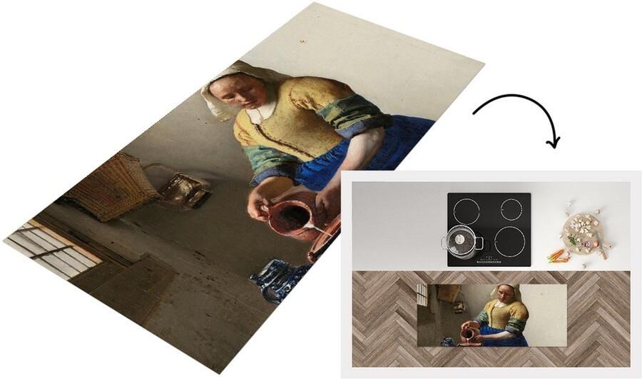 KitchenYeah Keukenloper Loper keuken Het melkmeisje Schilderij van Johannes Vermeer 120x50 cm Keukenloper vinyl