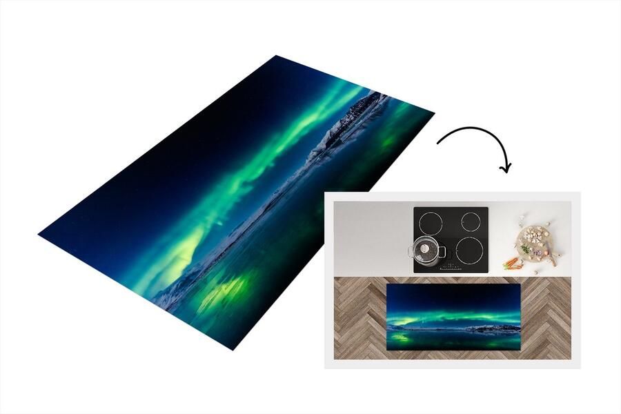 KitchenYeah Keukenloper Loper keuken Het Noorderlicht boven het meer van Jökulsárlón 120x60 cm Keukenloper vinyl