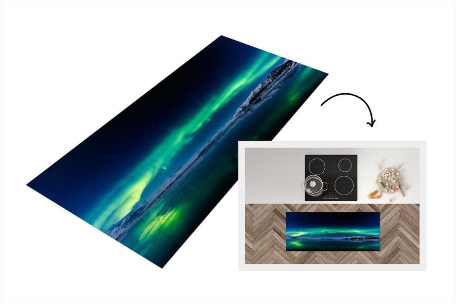 KitchenYeah Keukenloper Loper keuken Het Noorderlicht boven het meer van Jökulsárlón 120x50 cm Keukenloper vinyl