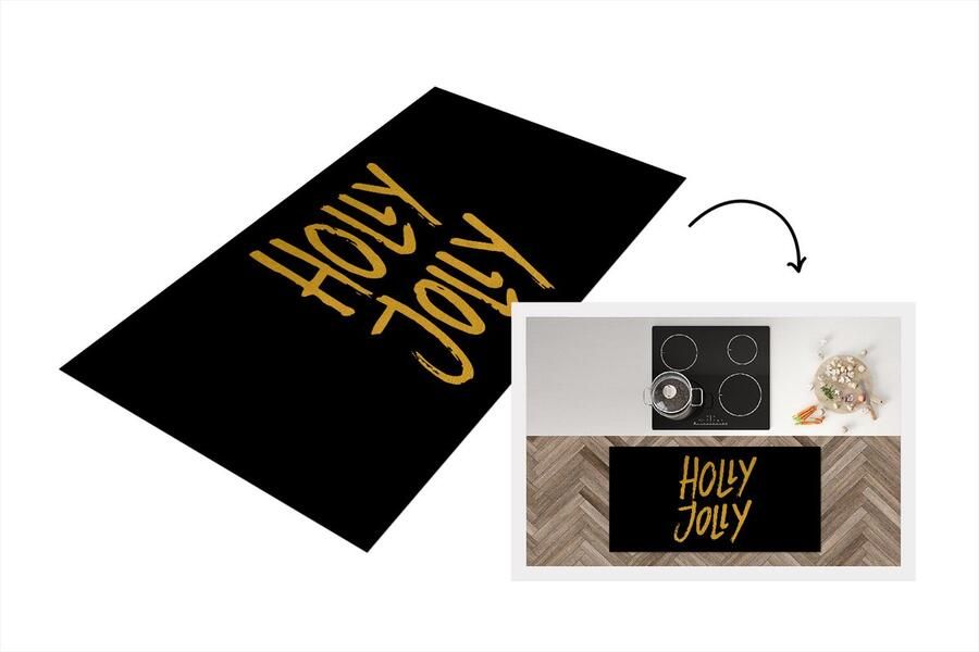 KitchenYeah Keukenloper Loper keuken Holly jolly Quotes Kerst Goud Spreuken 120x60 cm Keukenloper vinyl