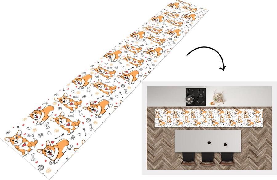 KitchenYeah Keukenloper Keukenmat Hond Corgi Patronen 360x60 cm Keuken vloerkleed
