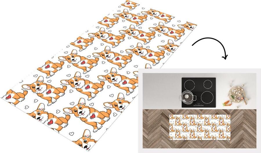 KitchenYeah Keukenloper Loper keuken Hond Hart Patronen Jongen 120x50 cm Keukenloper vinyl