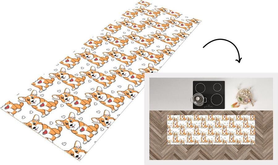 KitchenYeah Keukenloper Loper keuken Hond Hart Patronen Jongen 150x50 cm Keukenloper vinyl