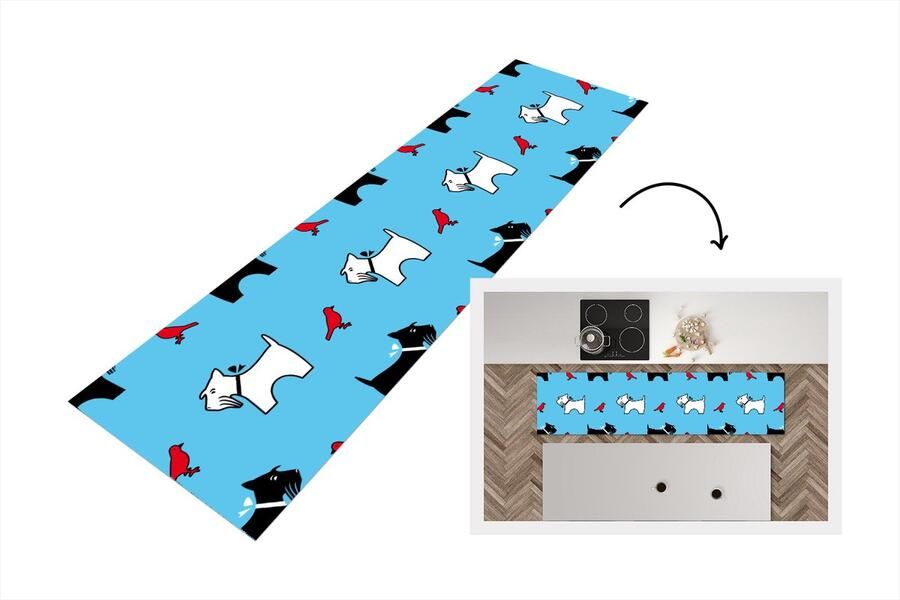 KitchenYeah Keukenloper Loper keuken Hond Vogel Dieren Patronen Kinderen 240x60 cm Keukenloper vinyl