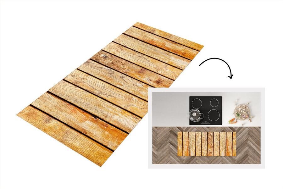 KitchenYeah Keukenloper Loper keuken Hout Plank Vloer 120x50 cm Keukenloper vinyl