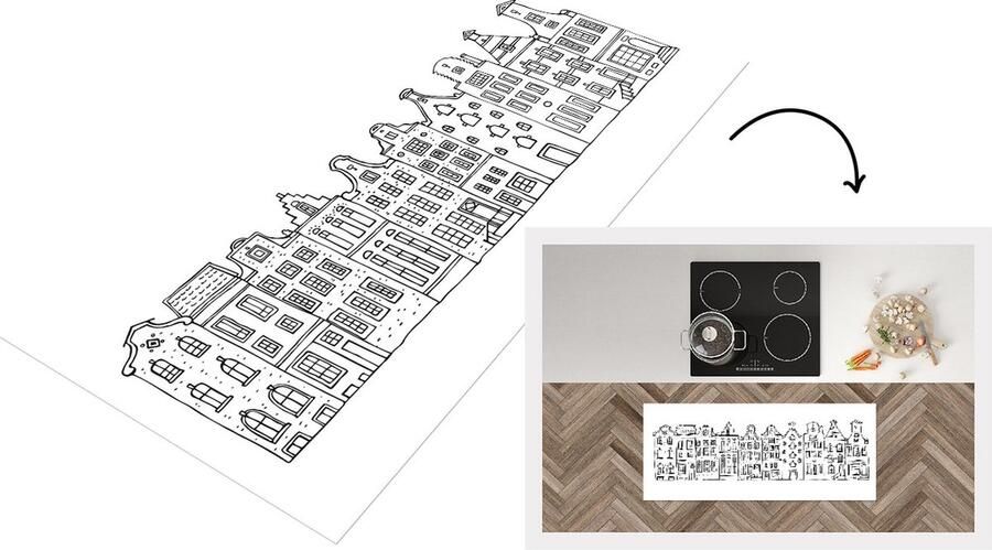 KitchenYeah Keukenloper Loper keuken Huis Amsterdam Zwart Wit 120x50 cm Keukenloper vinyl