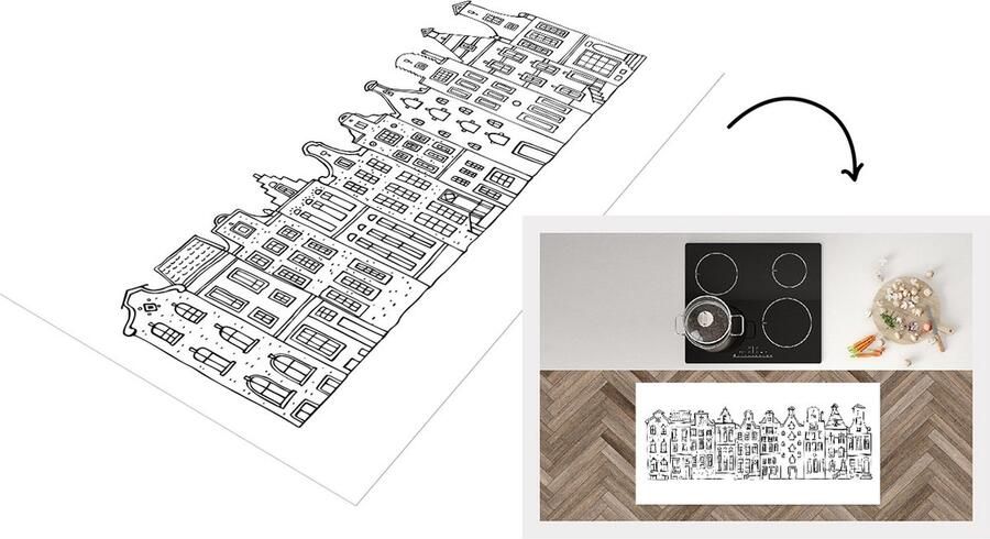 KitchenYeah Keukenloper Loper keuken Huis Amsterdam Zwart Wit 120x60 cm Keukenloper vinyl