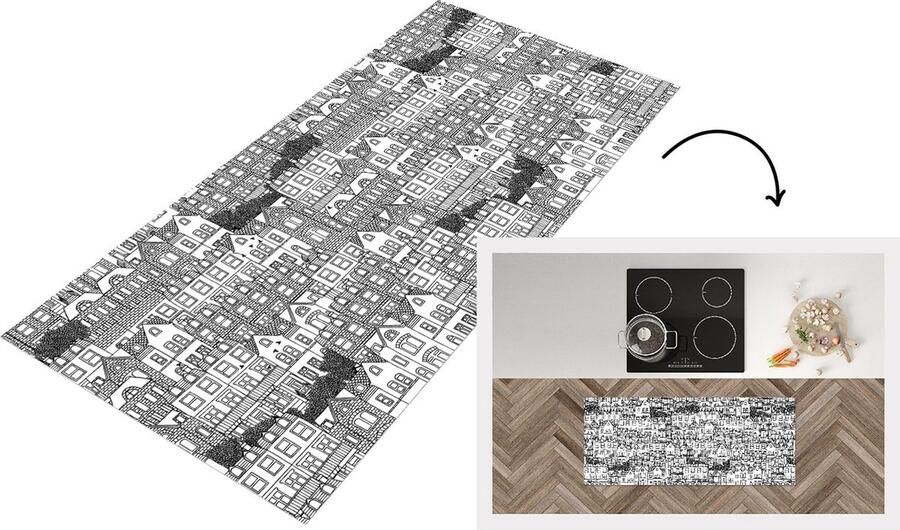 KitchenYeah Keukenloper Loper keuken Huis Patronen Londen 120x50 cm Keukenloper vinyl