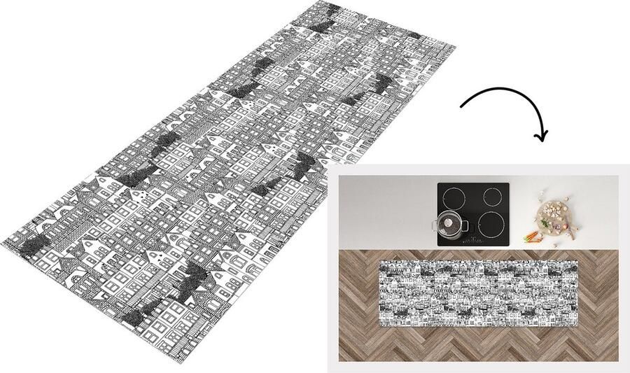 KitchenYeah Keukenloper Loper keuken Huis Patronen Londen 180x60 cm Keukenloper vinyl