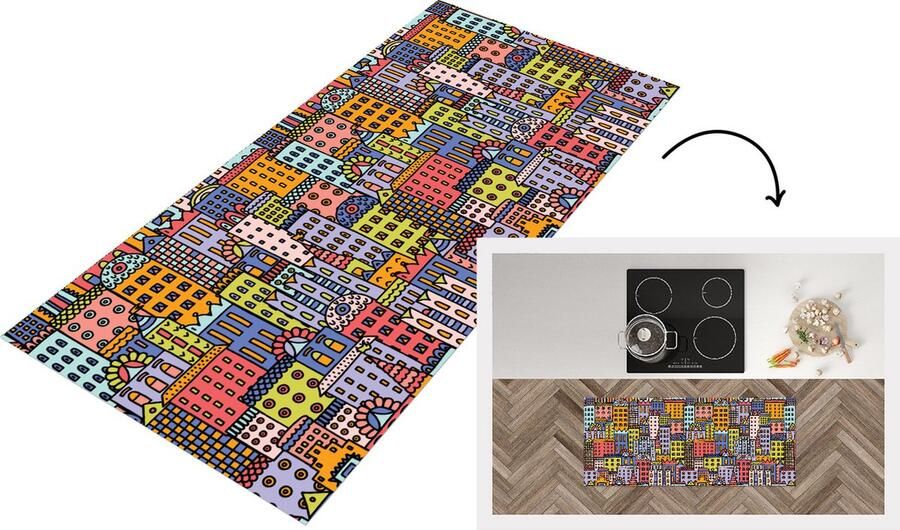 KitchenYeah Keukenloper Loper keuken Huis Regenboog Patroon 120x50 cm Keukenloper vinyl